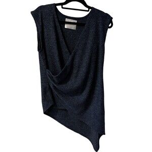 Meg Shop NYC Shirt Womens M ribbed knit faux wrap asymmetric hem y2k eclectic